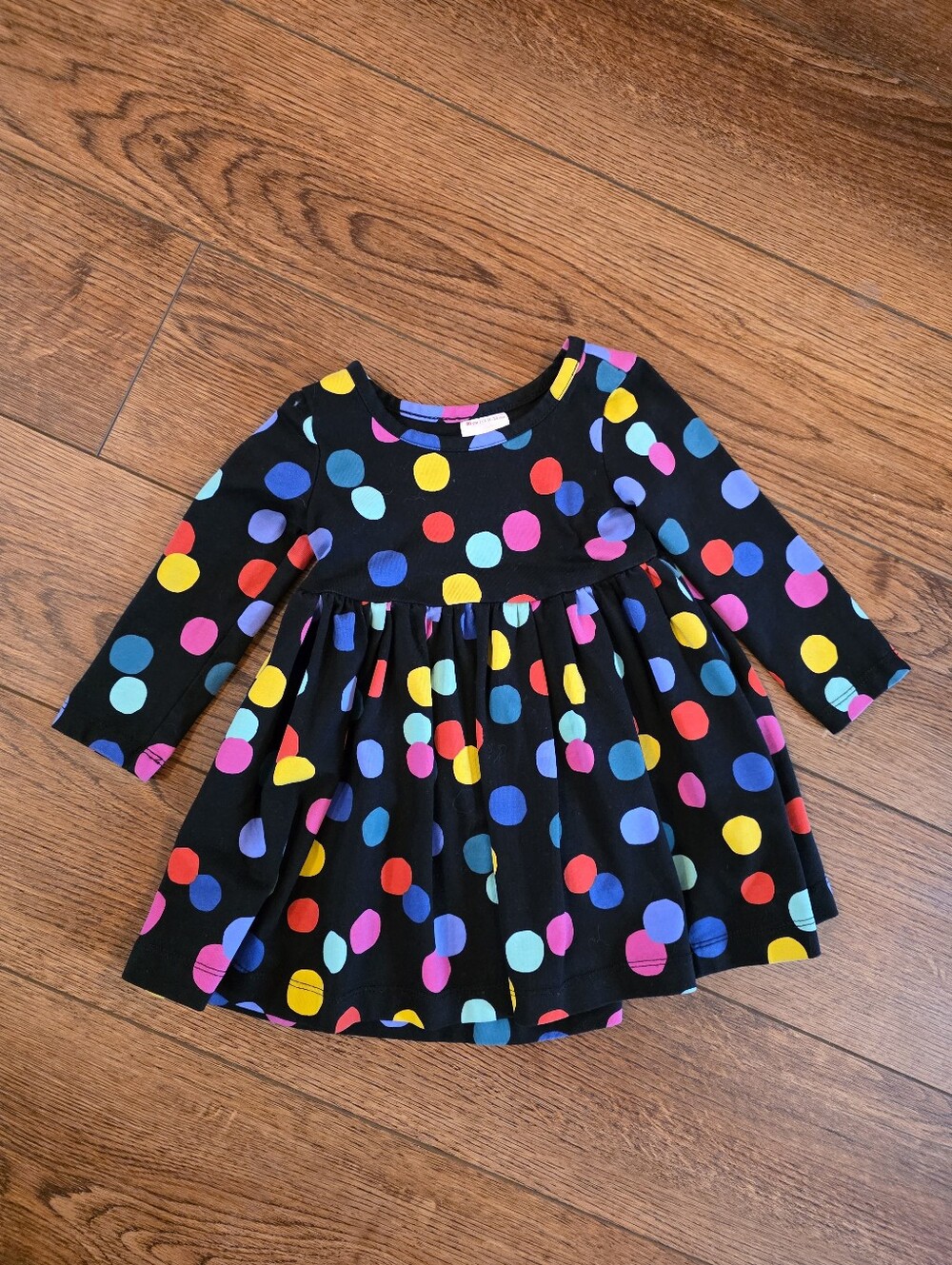 Hanna Andersson Black Dress with Bright Multicolor Polka Dots
